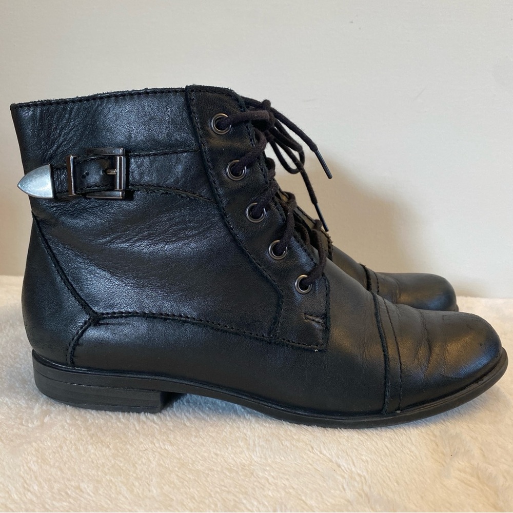 Kelly & Katie Black Leather Lace Up Combat Boots